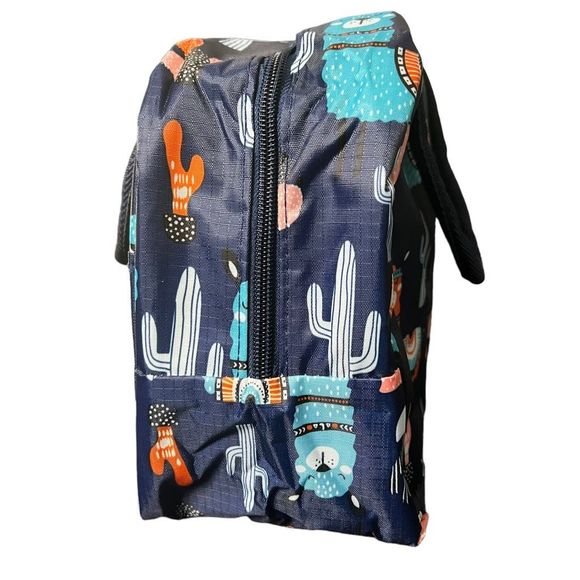 Llama Insulated Lunch Box Navy Blue Pastel Cartoon Llamas Zipper 8” x 9” x 5” - Picture 7 of 9